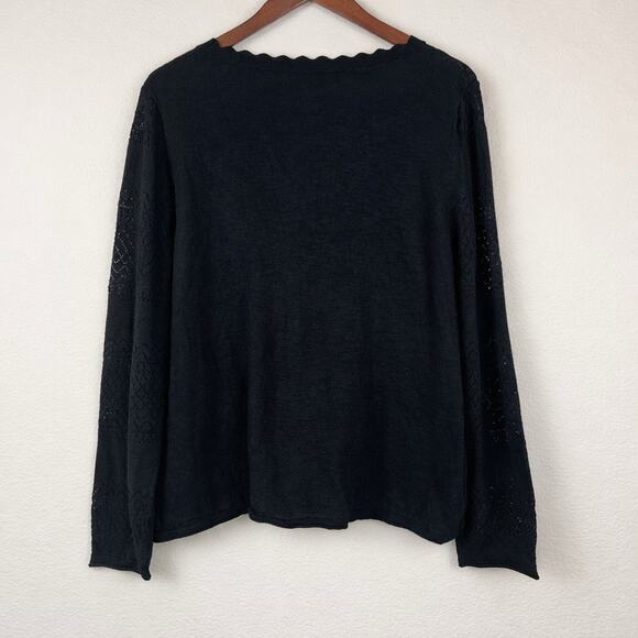 Frye Black Cotton Open Knit Cardigan Scalloped Edge Button Front XXL - Picture 7 of 10